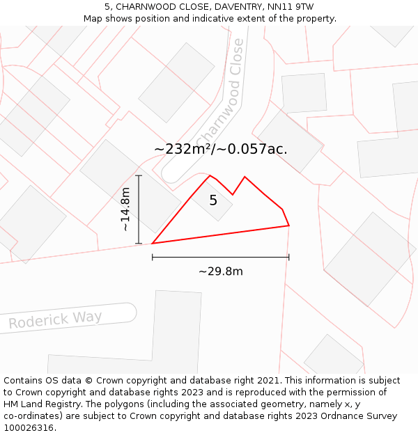 5, CHARNWOOD CLOSE, DAVENTRY, NN11 9TW: Plot and title map