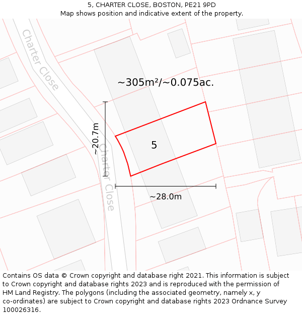 5, CHARTER CLOSE, BOSTON, PE21 9PD: Plot and title map