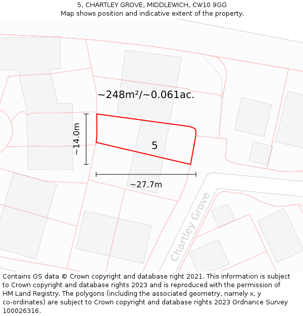 5, CHARTLEY GROVE, MIDDLEWICH, CW10 9GG: Plot and title map