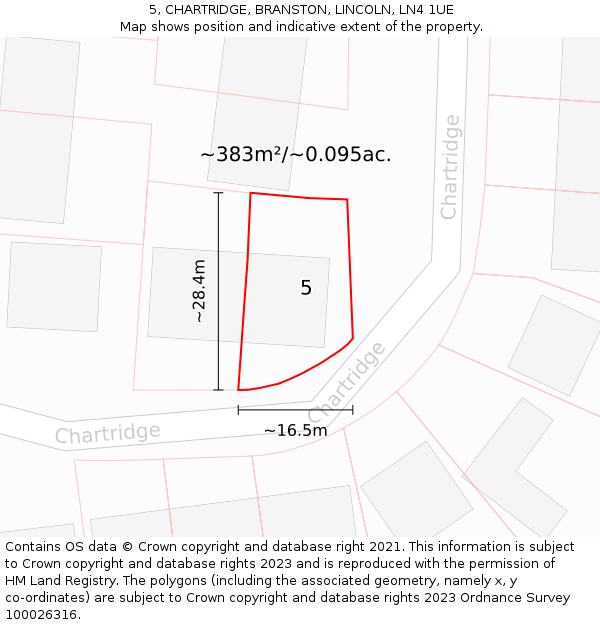 5, CHARTRIDGE, BRANSTON, LINCOLN, LN4 1UE: Plot and title map