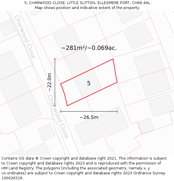 5, CHARWOOD CLOSE, LITTLE SUTTON, ELLESMERE PORT, CH66 4AL: Plot and title map