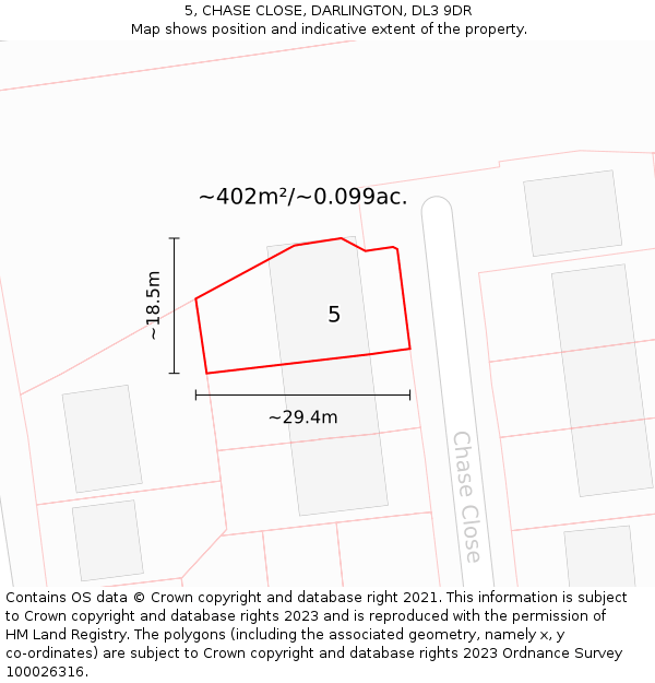 5, CHASE CLOSE, DARLINGTON, DL3 9DR: Plot and title map