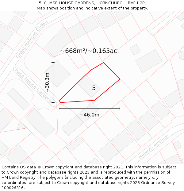 5, CHASE HOUSE GARDENS, HORNCHURCH, RM11 2PJ: Plot and title map