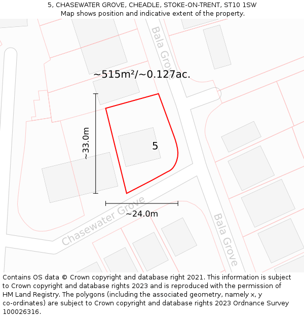 5, CHASEWATER GROVE, CHEADLE, STOKE-ON-TRENT, ST10 1SW: Plot and title map