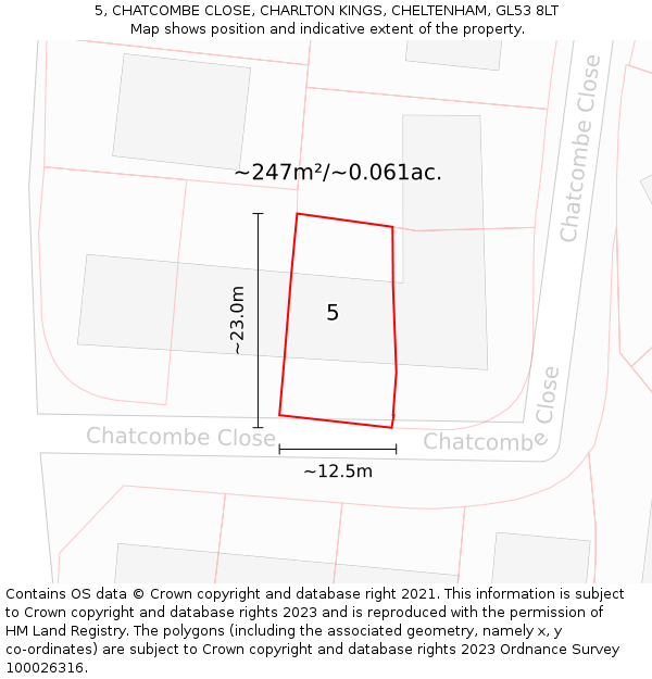 5, CHATCOMBE CLOSE, CHARLTON KINGS, CHELTENHAM, GL53 8LT: Plot and title map