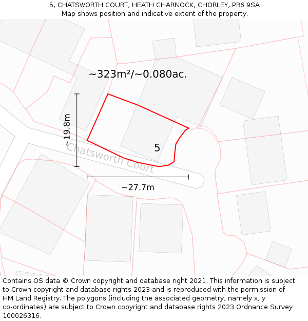 5, CHATSWORTH COURT, HEATH CHARNOCK, CHORLEY, PR6 9SA: Plot and title map