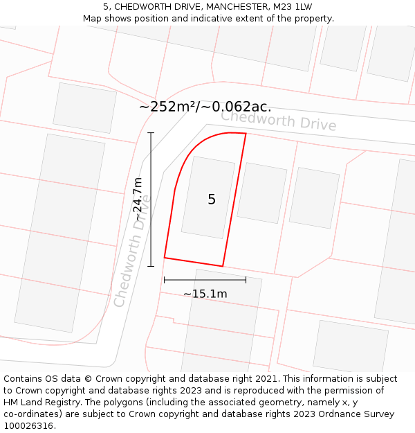 5, CHEDWORTH DRIVE, MANCHESTER, M23 1LW: Plot and title map