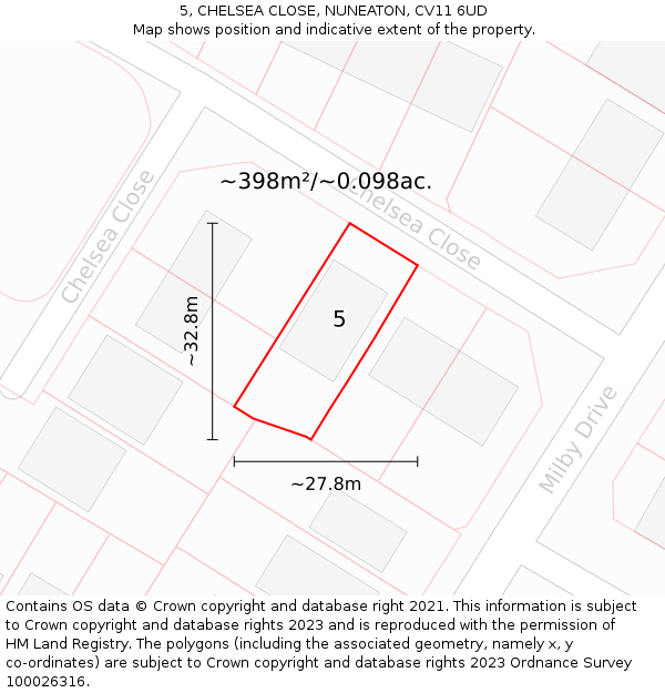 5, CHELSEA CLOSE, NUNEATON, CV11 6UD: Plot and title map