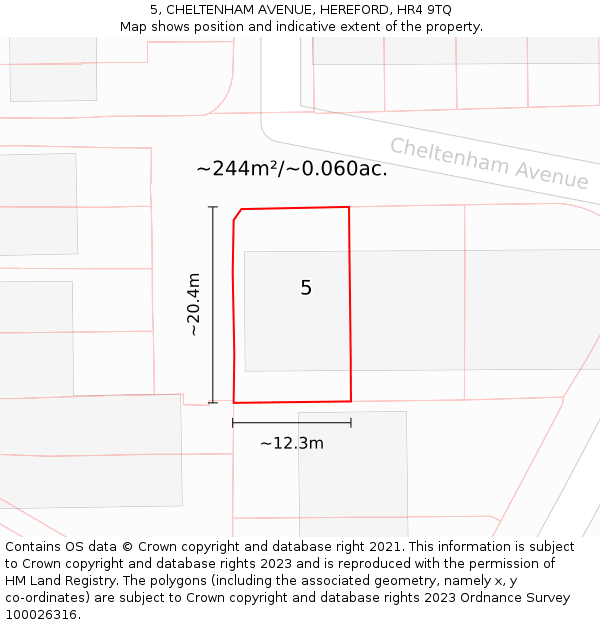 5, CHELTENHAM AVENUE, HEREFORD, HR4 9TQ: Plot and title map