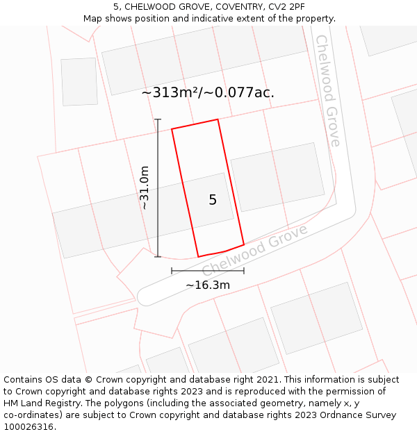 5, CHELWOOD GROVE, COVENTRY, CV2 2PF: Plot and title map