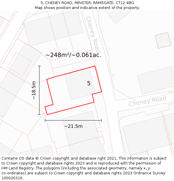 5, CHENEY ROAD, MINSTER, RAMSGATE, CT12 4BG: Plot and title map