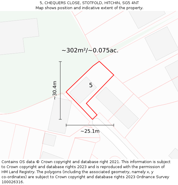 5, CHEQUERS CLOSE, STOTFOLD, HITCHIN, SG5 4NT: Plot and title map