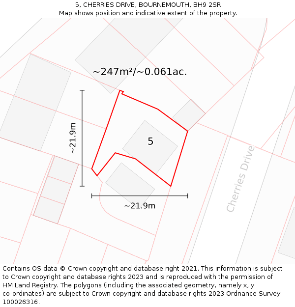 5, CHERRIES DRIVE, BOURNEMOUTH, BH9 2SR: Plot and title map