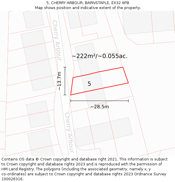 5, CHERRY ARBOUR, BARNSTAPLE, EX32 9PB: Plot and title map