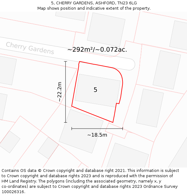 5, CHERRY GARDENS, ASHFORD, TN23 6LG: Plot and title map