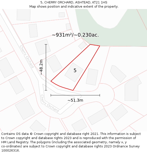 5, CHERRY ORCHARD, ASHTEAD, KT21 1HS: Plot and title map
