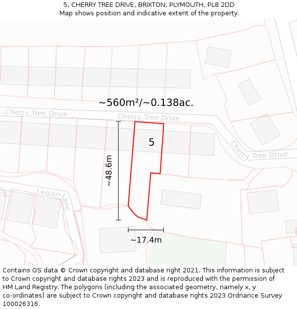 5, CHERRY TREE DRIVE, BRIXTON, PLYMOUTH, PL8 2DD: Plot and title map