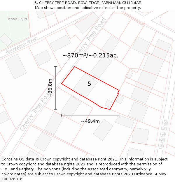 5, CHERRY TREE ROAD, ROWLEDGE, FARNHAM, GU10 4AB: Plot and title map