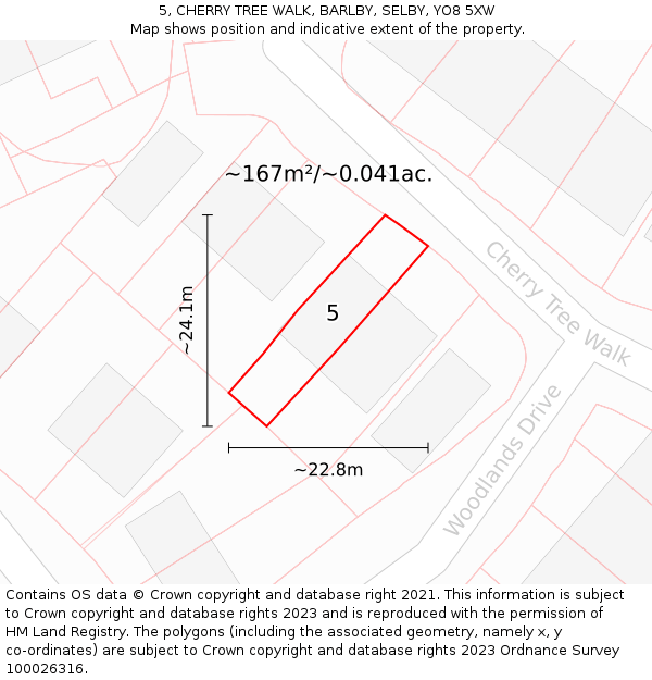 5, CHERRY TREE WALK, BARLBY, SELBY, YO8 5XW: Plot and title map