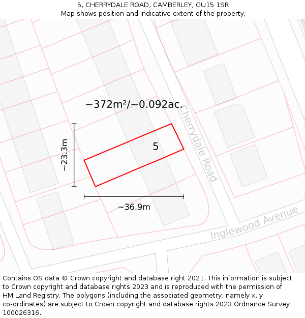 5, CHERRYDALE ROAD, CAMBERLEY, GU15 1SR: Plot and title map