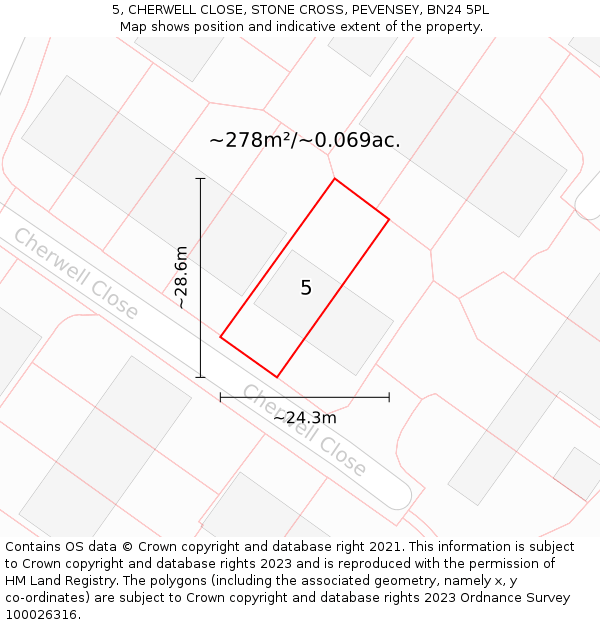 5, CHERWELL CLOSE, STONE CROSS, PEVENSEY, BN24 5PL: Plot and title map