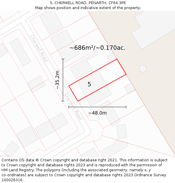 5, CHERWELL ROAD, PENARTH, CF64 3PE: Plot and title map