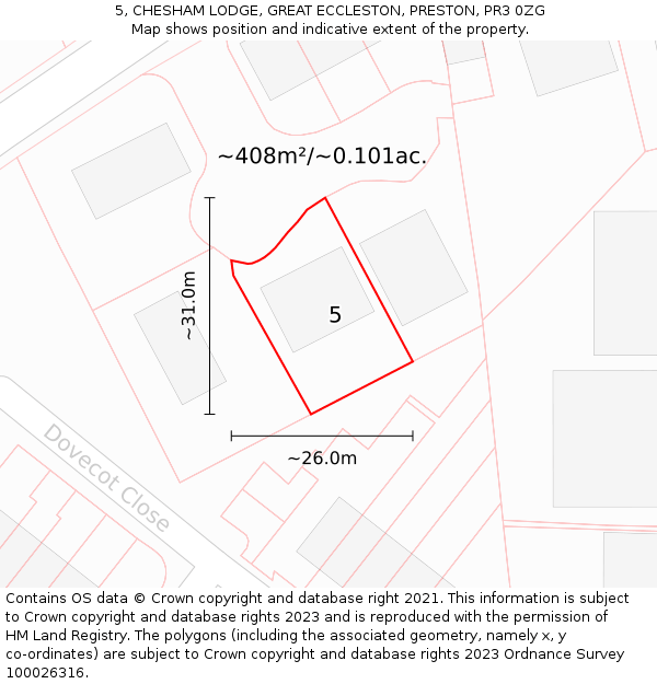 5, CHESHAM LODGE, GREAT ECCLESTON, PRESTON, PR3 0ZG: Plot and title map