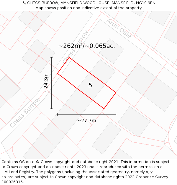 5, CHESS BURROW, MANSFIELD WOODHOUSE, MANSFIELD, NG19 9RN: Plot and title map