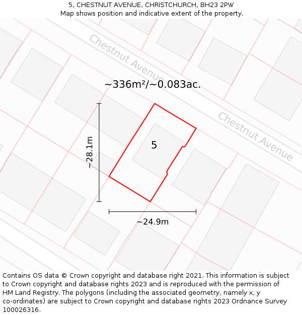 5, CHESTNUT AVENUE, CHRISTCHURCH, BH23 2PW: Plot and title map