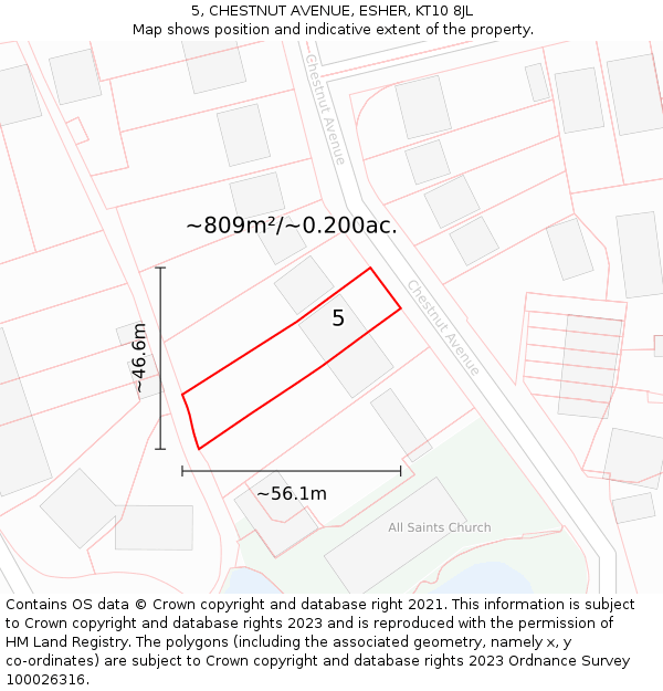 5, CHESTNUT AVENUE, ESHER, KT10 8JL: Plot and title map