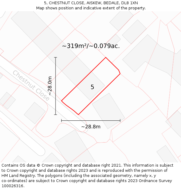 5, CHESTNUT CLOSE, AISKEW, BEDALE, DL8 1XN: Plot and title map