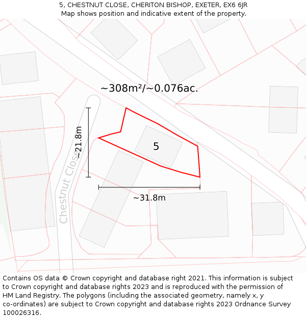 5, CHESTNUT CLOSE, CHERITON BISHOP, EXETER, EX6 6JR: Plot and title map