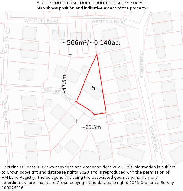 5, CHESTNUT CLOSE, NORTH DUFFIELD, SELBY, YO8 5TP: Plot and title map