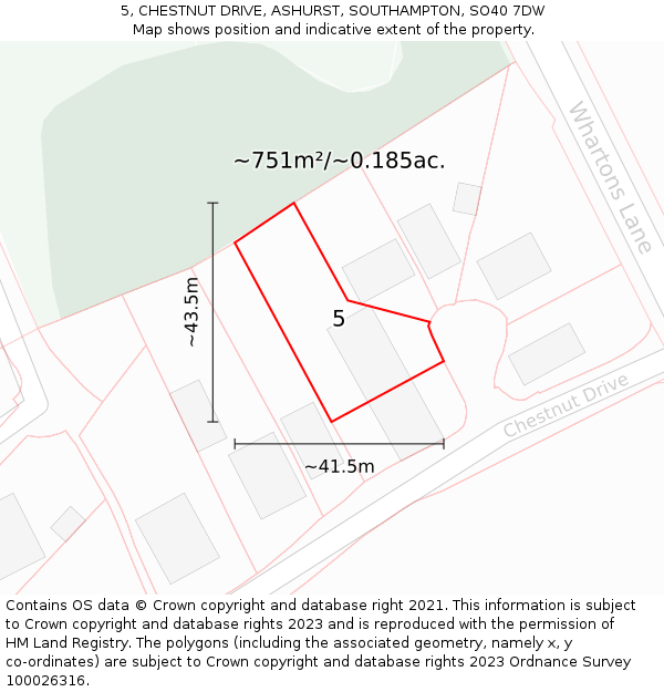 5, CHESTNUT DRIVE, ASHURST, SOUTHAMPTON, SO40 7DW: Plot and title map