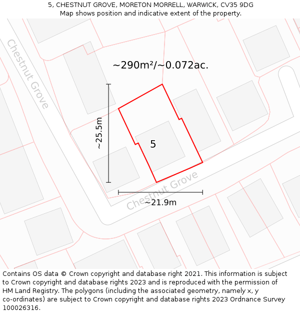 5, CHESTNUT GROVE, MORETON MORRELL, WARWICK, CV35 9DG: Plot and title map