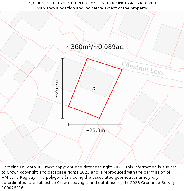 5, CHESTNUT LEYS, STEEPLE CLAYDON, BUCKINGHAM, MK18 2RR: Plot and title map