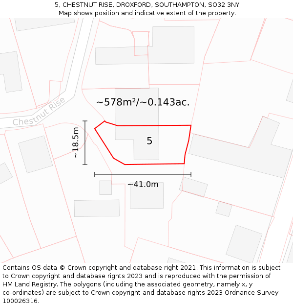 5, CHESTNUT RISE, DROXFORD, SOUTHAMPTON, SO32 3NY: Plot and title map