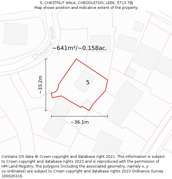 5, CHESTNUT WALK, CHEDDLETON, LEEK, ST13 7BJ: Plot and title map