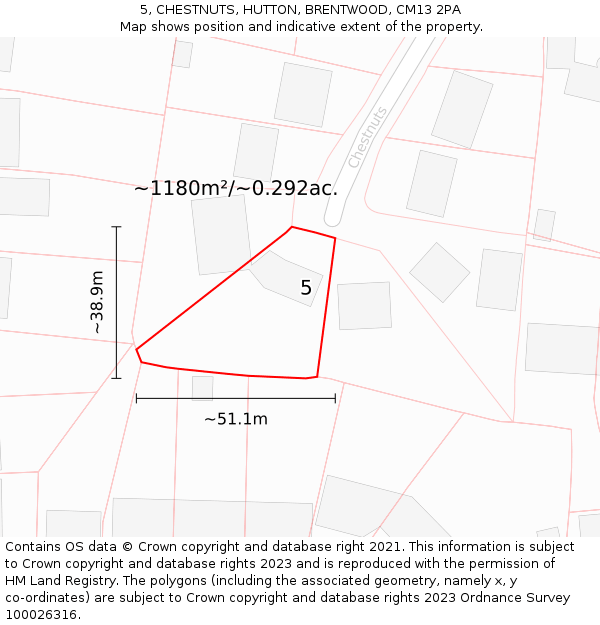 5, CHESTNUTS, HUTTON, BRENTWOOD, CM13 2PA: Plot and title map