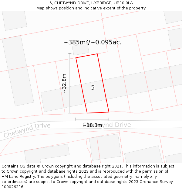 5, CHETWYND DRIVE, UXBRIDGE, UB10 0LA: Plot and title map