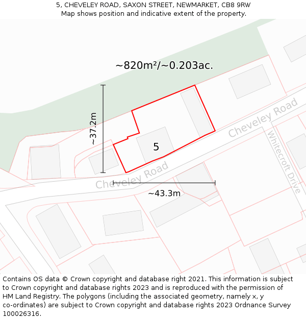 5, CHEVELEY ROAD, SAXON STREET, NEWMARKET, CB8 9RW: Plot and title map