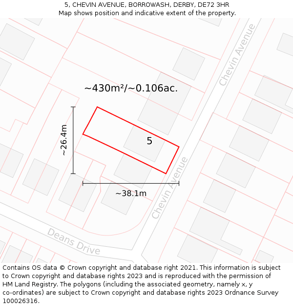 5, CHEVIN AVENUE, BORROWASH, DERBY, DE72 3HR: Plot and title map