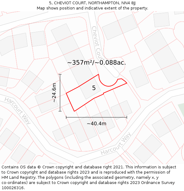 5, CHEVIOT COURT, NORTHAMPTON, NN4 8JJ: Plot and title map