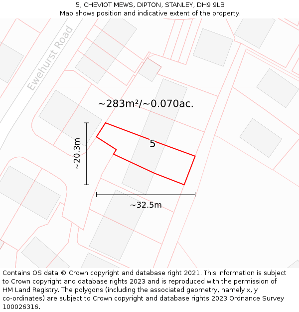 5, CHEVIOT MEWS, DIPTON, STANLEY, DH9 9LB: Plot and title map