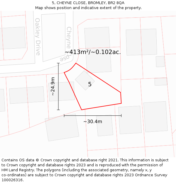 5, CHEYNE CLOSE, BROMLEY, BR2 8QA: Plot and title map