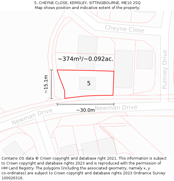 5, CHEYNE CLOSE, KEMSLEY, SITTINGBOURNE, ME10 2SQ: Plot and title map