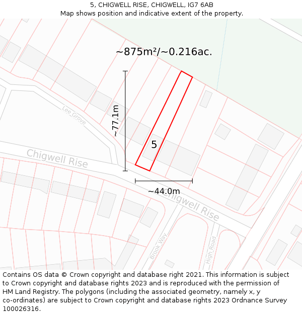 5, CHIGWELL RISE, CHIGWELL, IG7 6AB: Plot and title map