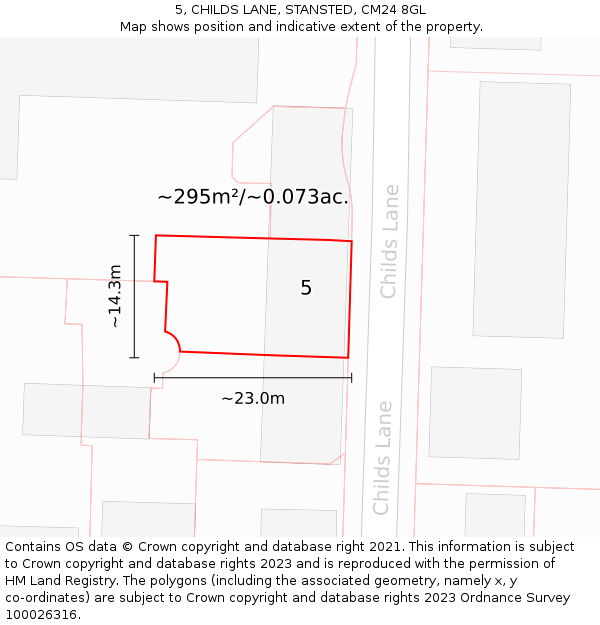 5, CHILDS LANE, STANSTED, CM24 8GL: Plot and title map