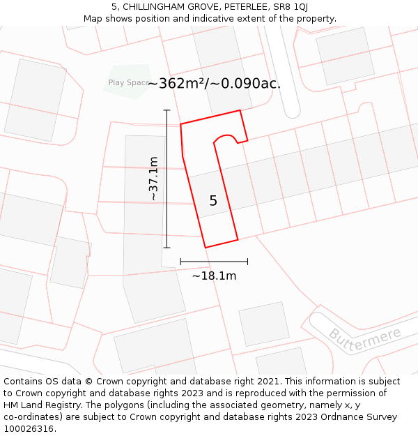 5, CHILLINGHAM GROVE, PETERLEE, SR8 1QJ: Plot and title map