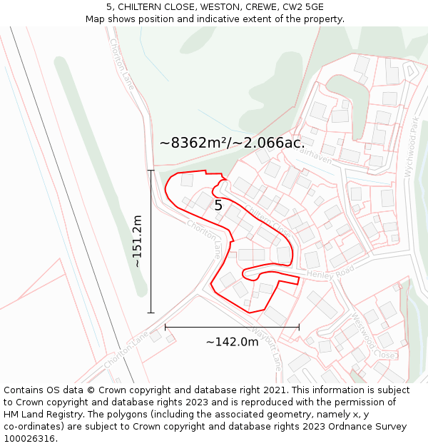 5, CHILTERN CLOSE, WESTON, CREWE, CW2 5GE: Plot and title map